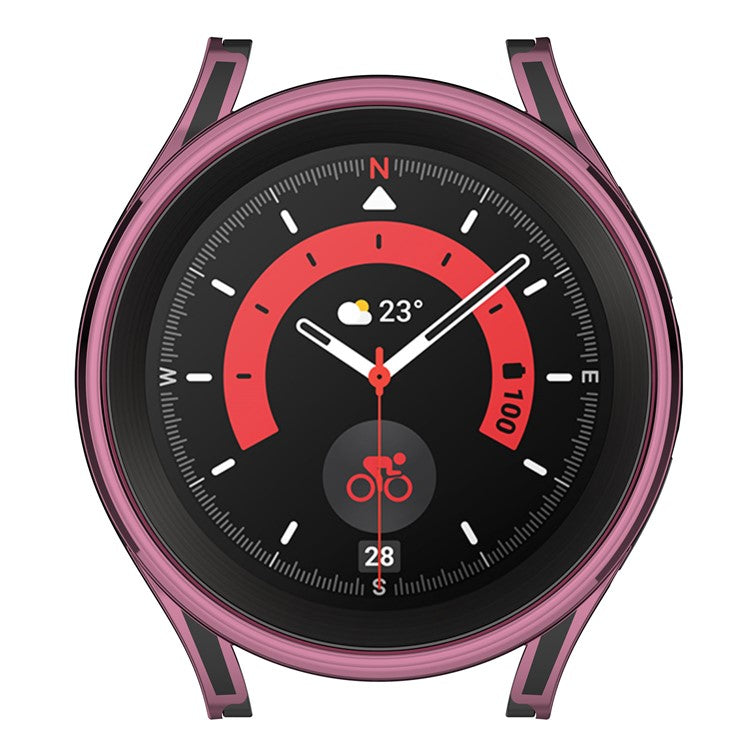 For Samsung Galaxy Watch FE / Watch6 / Watch5 / Watch4 40mm Hard PC Case Watch Cover with Tempered Glass Screen Protector - Black / Pink