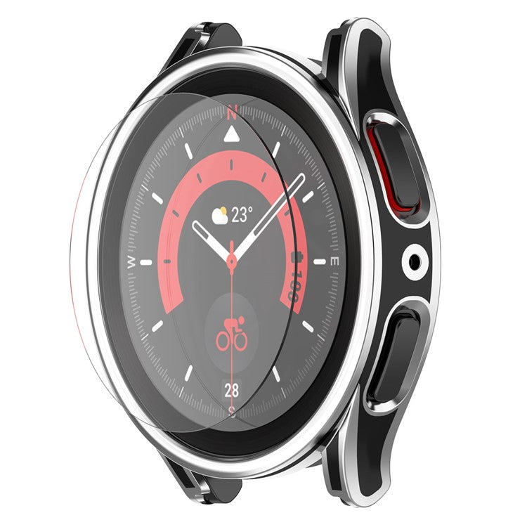 For Samsung Galaxy Watch 5 44mm /  Watch4 44mm Smart Watch Case Anti-drop PC Cover with Tempered Glass Screen Protector - Black / Silver