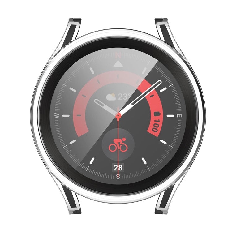 For Samsung Galaxy Watch 5 44mm /  Watch4 44mm Smart Watch Case Anti-drop PC Cover with Tempered Glass Screen Protector - Black / Silver