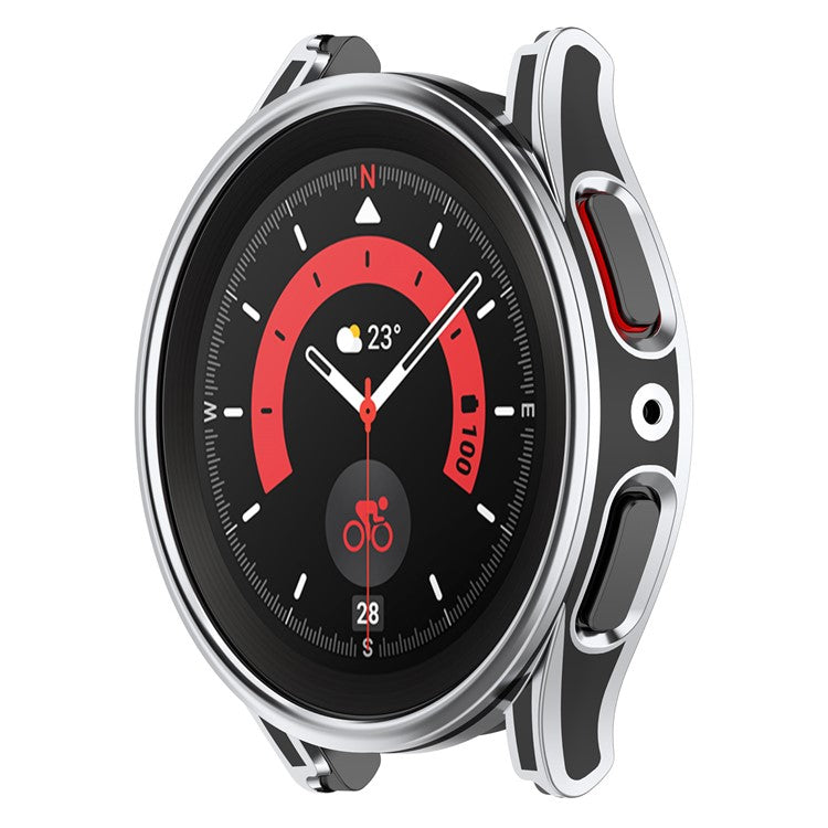 For Samsung Galaxy Watch 5 44mm /  Watch4 44mm Smart Watch Case Anti-drop PC Cover with Tempered Glass Screen Protector - Black / Silver