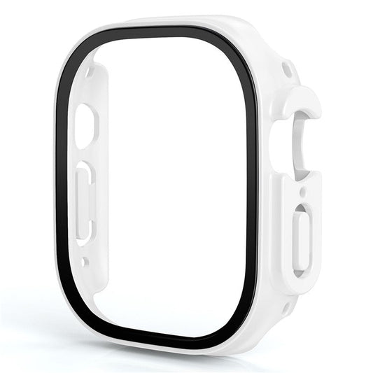 For Apple Watch Ultra 2 49mm / Ultra 49mm Hard PC Wallet Case with Tempered Glass Screen Protector Anti-drop Matte Protective Cover - White