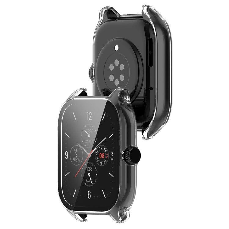 For Huami Amazfit GTS 4 Hard PC Case with Tempered Glass Screen Protector Scratch Resistant Overall Protective Cover - Transparent