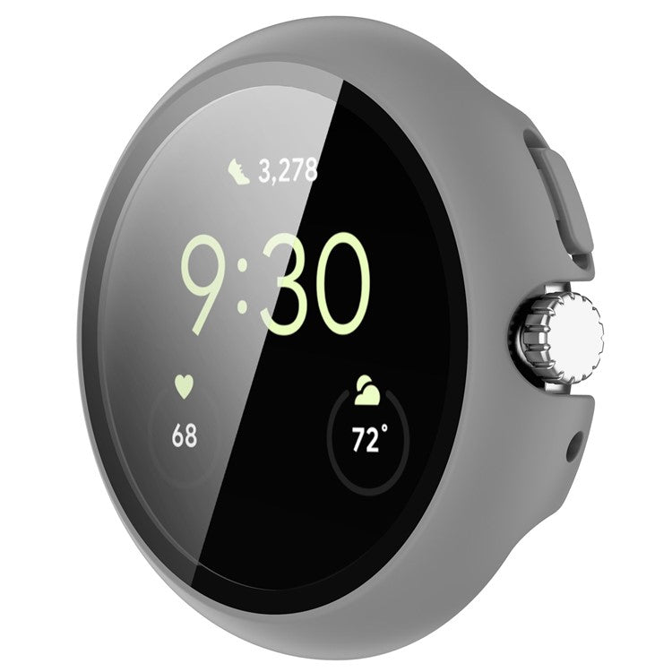 For Google Pixel Watch 2 / Pixel Watch Hard PC Clear Watch Case Full Coverage Shockproof Cover with Tempered Glass Screen Protector - Grey
