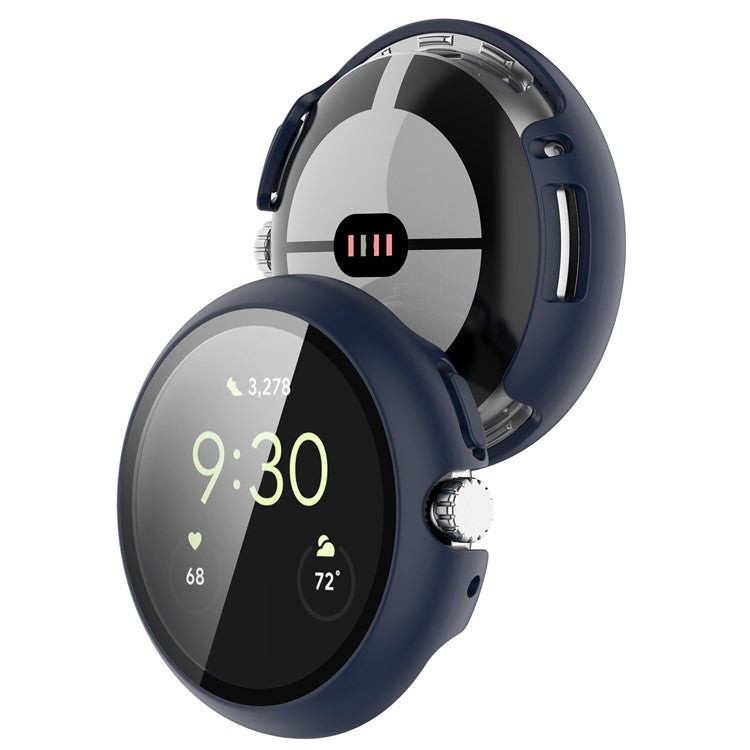 For Google Pixel Watch 2 / Pixel Watch Hard PC Clear Watch Case Full Coverage Shockproof Cover with Tempered Glass Screen Protector - Midnight Blue