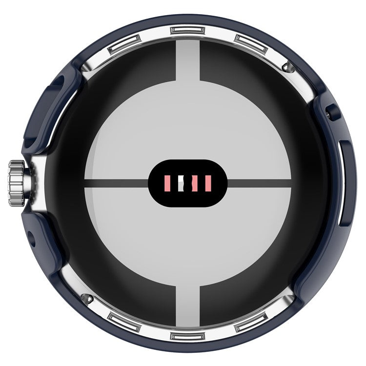 For Google Pixel Watch 2 / Pixel Watch Hard PC Clear Watch Case Full Coverage Shockproof Cover with Tempered Glass Screen Protector - Midnight Blue