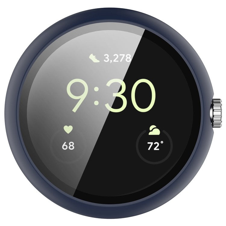 For Google Pixel Watch 2 / Pixel Watch Hard PC Clear Watch Case Full Coverage Shockproof Cover with Tempered Glass Screen Protector - Midnight Blue