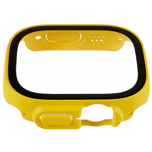 RURIHAI For Apple Watch Ultra 2 49mm / Ultra 49mm PC Protective Case All-around Bumper Protective Cover with Silk Printing HD Tempered Glass Screen Protector - Yellow