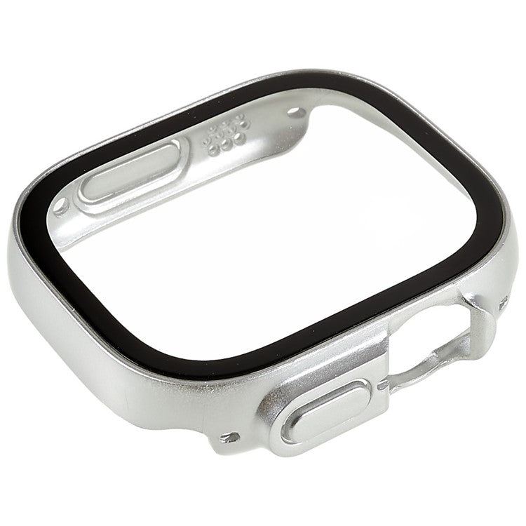 RURIHAI For Apple Watch Ultra 2 49mm / Ultra 49mm PC Protective Case All-around Bumper Protective Cover with Silk Printing HD Tempered Glass Screen Protector - Silver