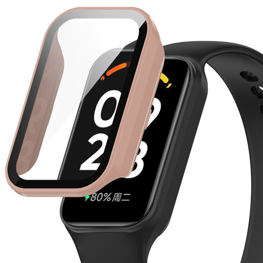 Watch Case for Xiaomi Redmi Band 2, Hard PC Full Protection Cover with Tempered Glass Screen Protector - Pink