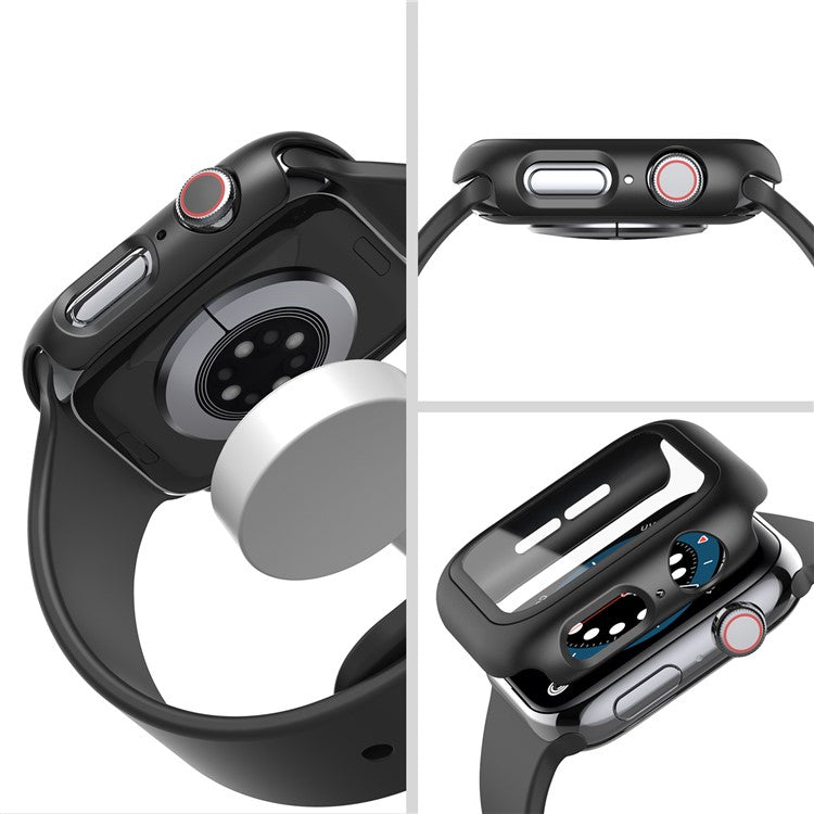 AHASTYLE WG46 2Pcs PC Case with Tempered Glass Film for Apple Watch Ultra / Series 8 / 7 / 6 / 5 / 4 / SE / SE (2022) / 3 / 2 / 1 - For Apple Watch Series 3 / 2 / 1 38mm / Black