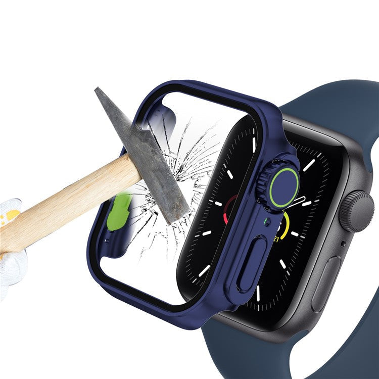 For Apple Watch Series 9 / 8 / 7 45mm Watch Case Hard PC Anti-drop Watch Cover with Tempered Glass Screen Protector - Dark Blue / Fluorescent Green