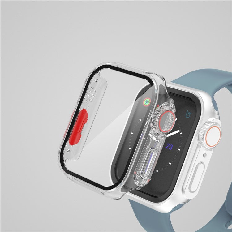 For Apple Watch Series 9 / 8 / 7 41mm Full Protection Watch Case Hard PC Cover with Tempered Glass Screen Protector - Transparent / Red