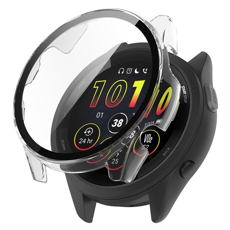 For Garmin Forerunner 265 Smart Watch PC Watch Case with Tempered Glass Screen Protector - Transparent