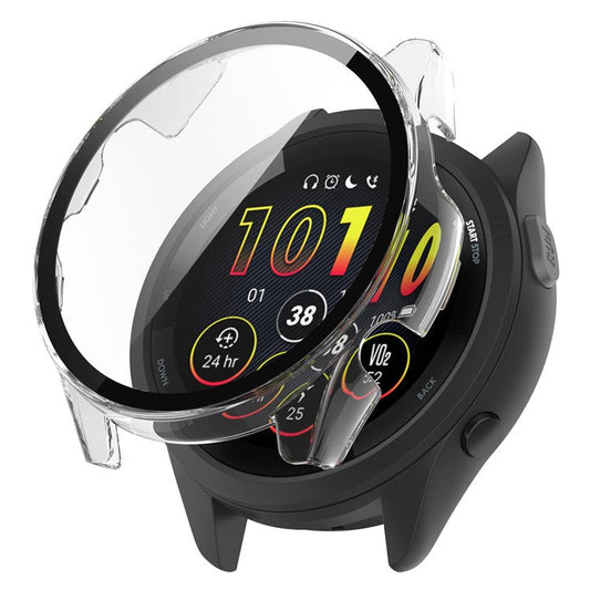 For Garmin Forerunner 265 Smart Watch PC Watch Case with Tempered Glass Screen Protector - Transparent