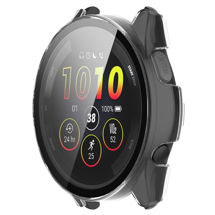 For Garmin Forerunner 265 Smart Watch PC Watch Case with Tempered Glass Screen Protector - Transparent