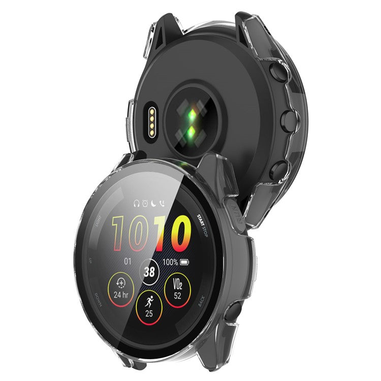 For Garmin Forerunner 265 Smart Watch PC Watch Case with Tempered Glass Screen Protector - Transparent