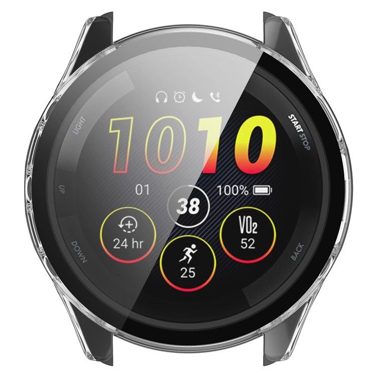 For Garmin Forerunner 265 Smart Watch PC Watch Case with Tempered Glass Screen Protector - Transparent