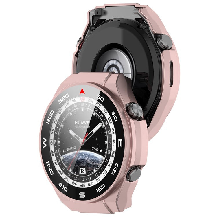 For Huawei Watch Ultimate Hard PC Watch Case All Around Shockproof Cover with Tempered Glass Film - Rose Gold