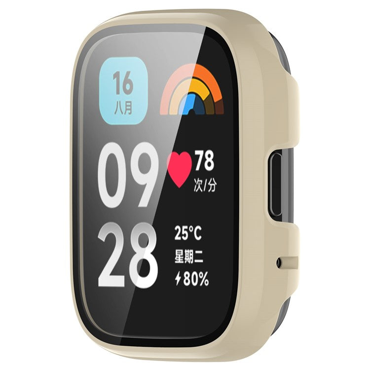 For Xiaomi Redmi Watch 3 Lite / Watch 3 Active Overall PC Case with Tempered Glass Film Ultra-Thin Watch Guard Cover - Ivory White