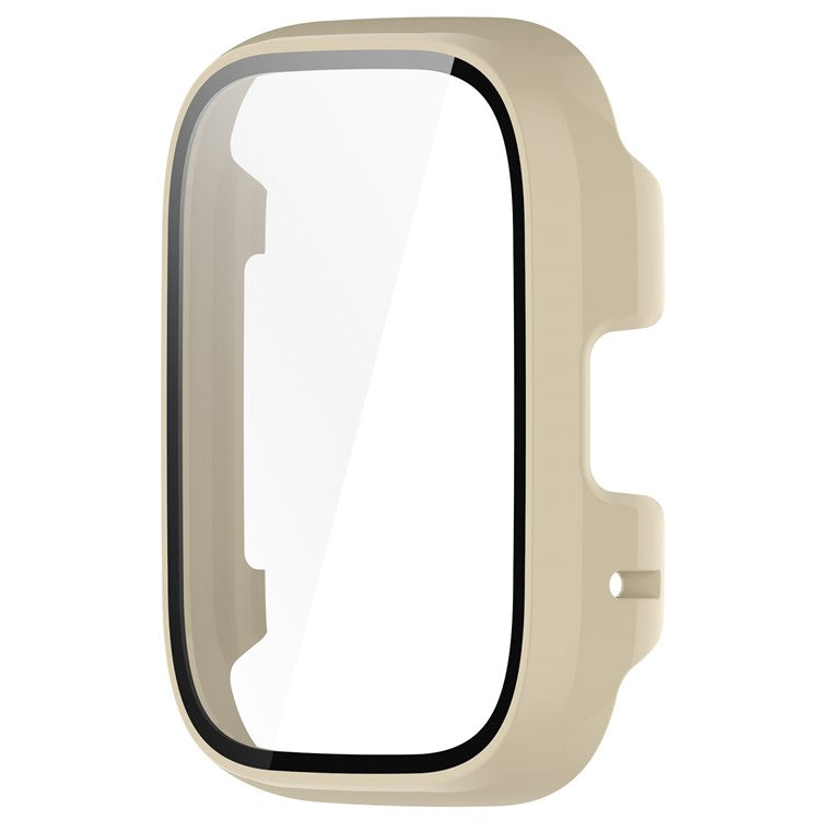 For Xiaomi Redmi Watch 3 Lite / Watch 3 Active Overall PC Case with Tempered Glass Film Ultra-Thin Watch Guard Cover - Ivory White