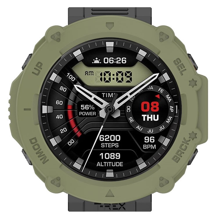 Anti-Scratch Watch Housing Case for Amazfit T-Rex Ultra A2142 TPU Cover Quick Release Hollow Case - Jungle Green
