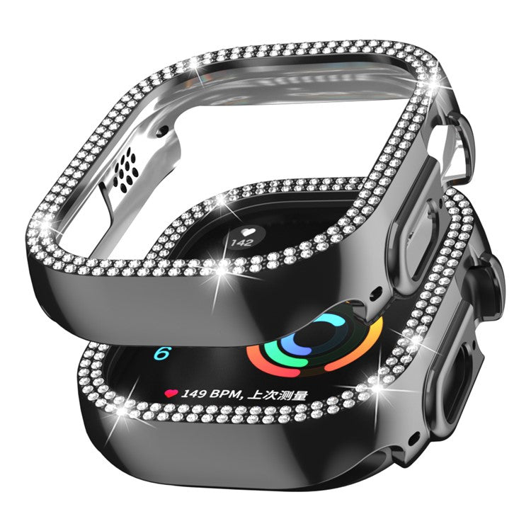 For Apple Watch Ultra 2 49mm / Ultra 49mm Hollow PC Watch Frame Cover Dual-Row Rhinestone Decor Smartwatch Case - Black