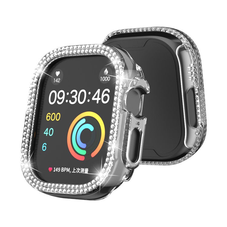 For Apple Watch Ultra 2 49mm / Ultra 49mm Hollow PC Watch Frame Cover Dual-Row Rhinestone Decor Smartwatch Case - Transparent