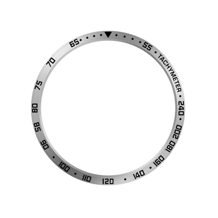 For Samsung Galaxy Watch6 Classic 47mm Watch Stainless Steel Bezel Insert Protective Ring Anti-scratch Adhesive Cover (Type E) - Silver / Black Characters