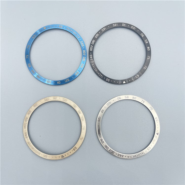 For Samsung Galaxy Watch6 Classic 47mm Watch Stainless Steel Bezel Insert Protective Ring Anti-scratch Adhesive Cover (Type E) - Silver / Black Characters