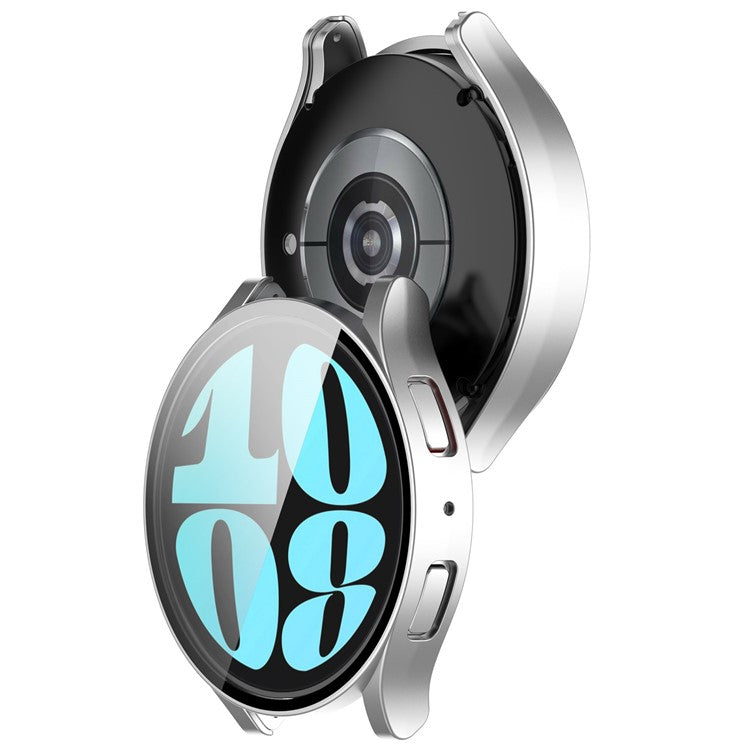 For Samsung Galaxy Watch6 40mm Hard PC Watch Case Protective Frame Integrated with Tempered Glass Film - Silver