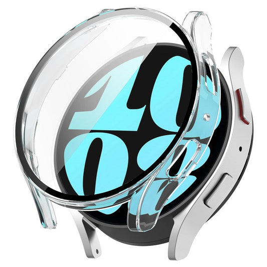 For Samsung Galaxy Watch6 40mm Hard PC Watch Case Protective Frame Integrated with Tempered Glass Film - Transparent