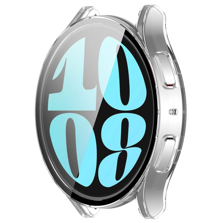 For Samsung Galaxy Watch6 40mm Hard PC Watch Case Protective Frame Integrated with Tempered Glass Film - Transparent