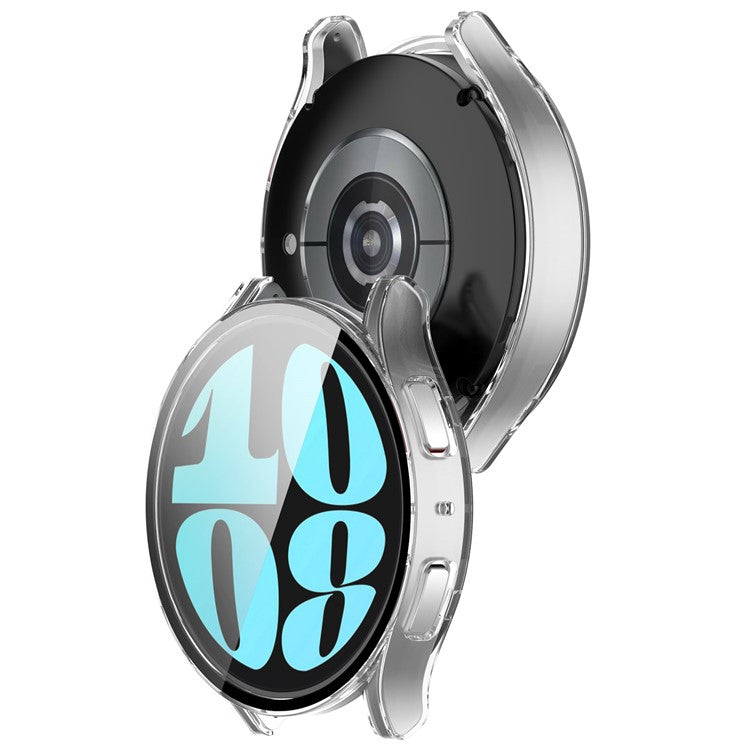 For Samsung Galaxy Watch6 40mm Hard PC Watch Case Protective Frame Integrated with Tempered Glass Film - Transparent