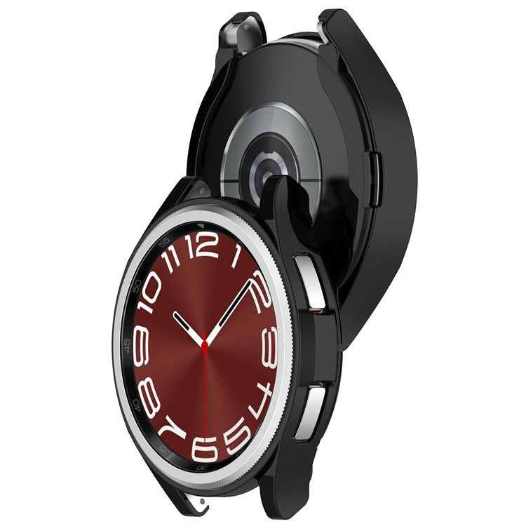 For Samsung Galaxy Watch6 Classic 47mm Electroplating TPU Watch Case Hollow Anti-collision Frame - Black