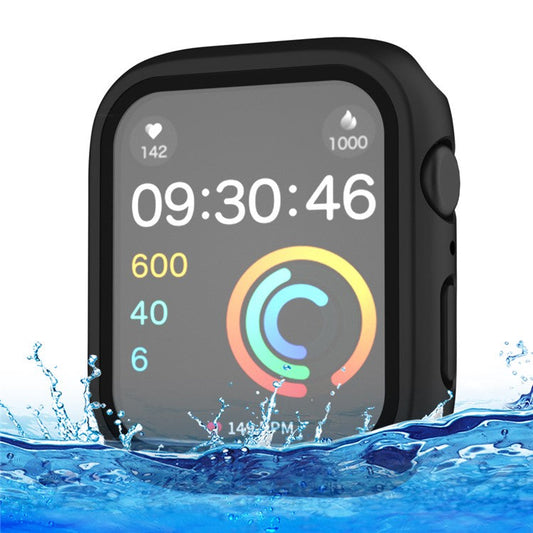 IP68 Waterproof Watch Case for Apple Watch Series 9 / 8 / 7 41mm , Tempered Glass Screen Protector PC Watch Cover - Black