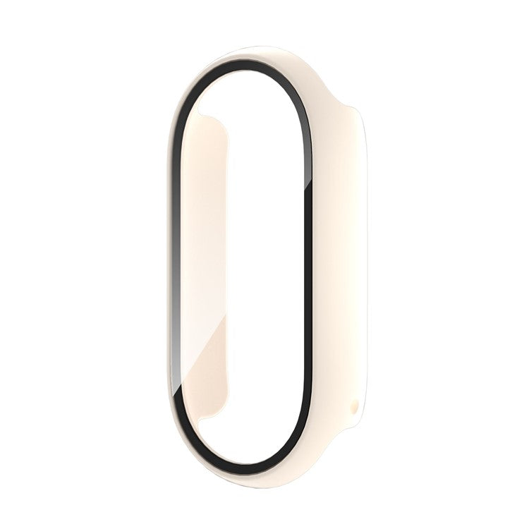 For Xiaomi Smart Band 8 Watch Cover Hard PC Overall Protective Case with Tempered Glass Screen Protector - Beige