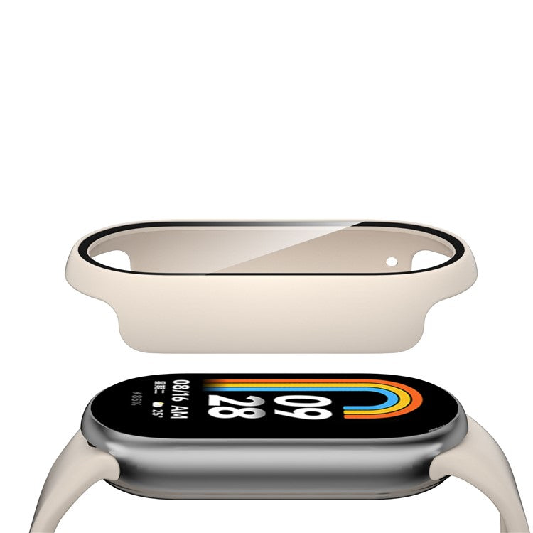 For Xiaomi Smart Band 8 Watch Cover Hard PC Overall Protective Case with Tempered Glass Screen Protector - Beige