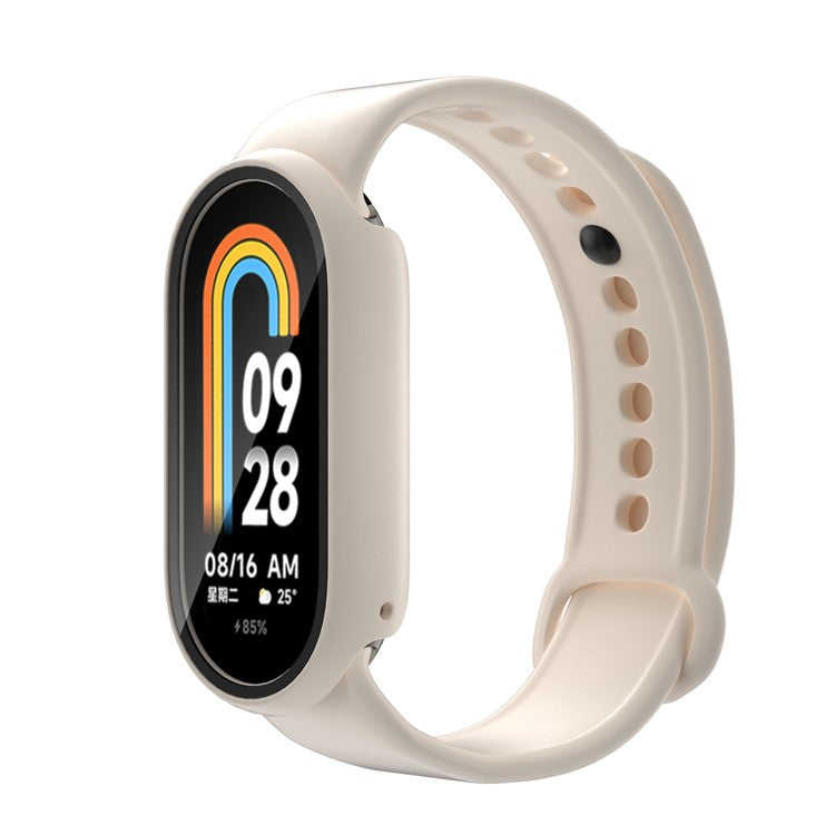 For Xiaomi Smart Band 8 Watch Cover Hard PC Overall Protective Case with Tempered Glass Screen Protector - Beige
