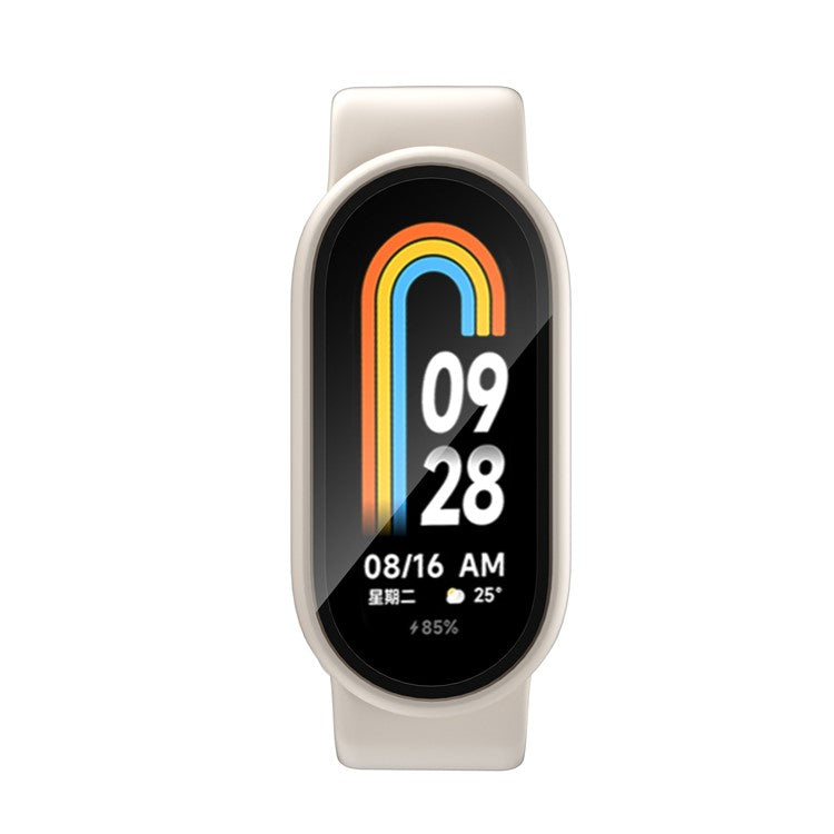 For Xiaomi Smart Band 8 Watch Cover Hard PC Overall Protective Case with Tempered Glass Screen Protector - Beige