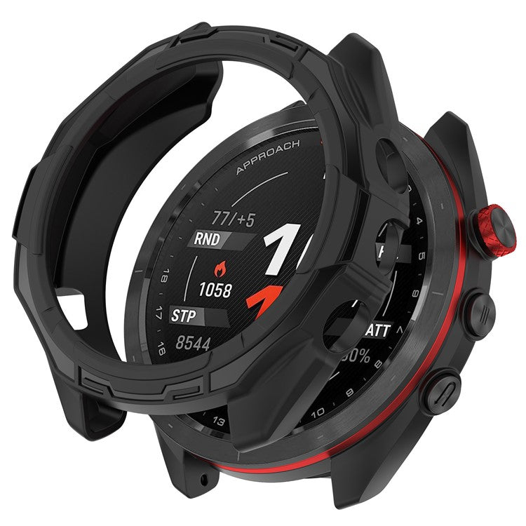 For Garmin Approach S70 42mm Rugged TPU Watch Case Shockproof Hollow Frame Cover - Black