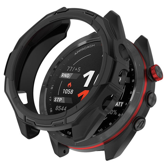 For Garmin Approach S70 42mm Rugged TPU Watch Case Shockproof Hollow Frame Cover - Black