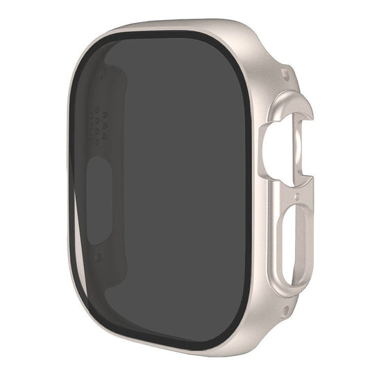 For Apple Watch Series 4 / 5 / 6 / SE / SE (2022) 44mm Integrate Hard PC Case Cover Smart Watch Case Protector with Anti-Spy Tempered Glass Screen Film - Starlight
