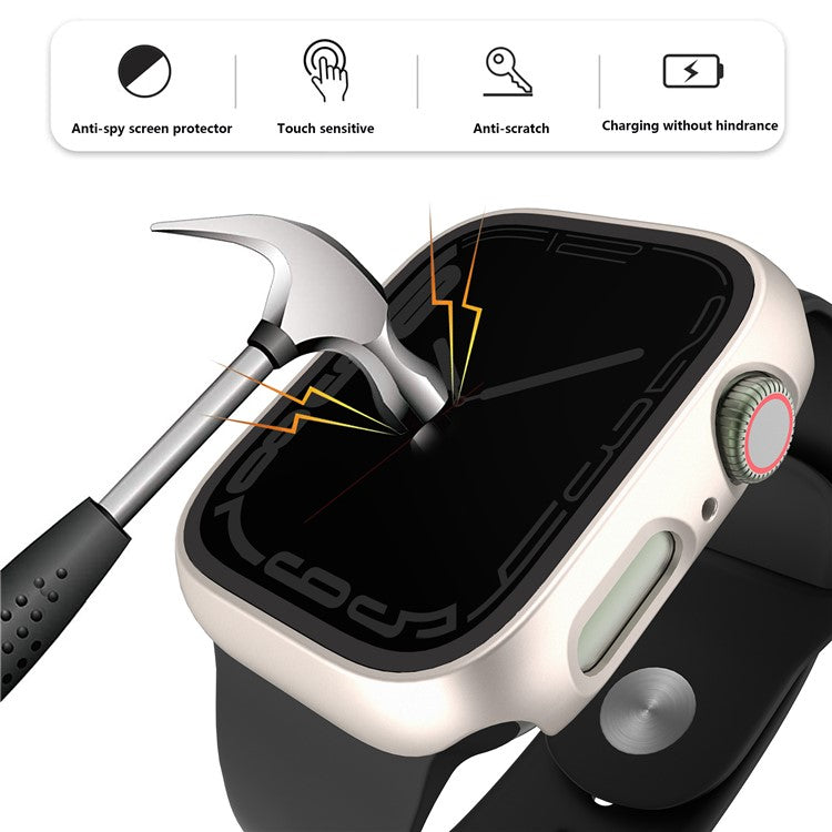 For Apple Watch Series 4 / 5 / 6 / SE / SE (2022) 44mm Integrate Hard PC Case Cover Smart Watch Case Protector with Anti-Spy Tempered Glass Screen Film - Starlight