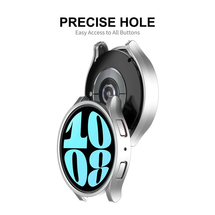 ENKAY HAT PRINCE For Samsung Galaxy Watch6 44mm Hard PC Case Electroplating Watch Frame with 0.2mm 9H Tempered Glass Screen Film - Dark Blue