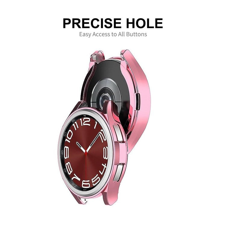 ENKAY HAT PRINCE For Samsung Galaxy Watch6 Classic 47mm Half-Cover Watch Case Electroplating TPU Frame with 0.2mm 9H Tempered Glass Screen Film - Black