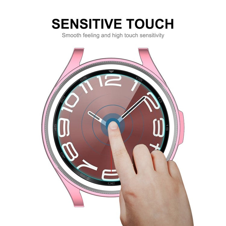 ENKAY HAT PRINCE For Samsung Galaxy Watch6 Classic 47mm Half-Cover Watch Case Electroplating TPU Frame with 0.2mm 9H Tempered Glass Screen Film - Black