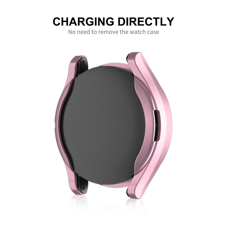 ENKAY HAT PRINCE For Samsung Galaxy Watch6 Classic 47mm Half-Cover Watch Case Electroplating TPU Frame with 0.2mm 9H Tempered Glass Screen Film - Black