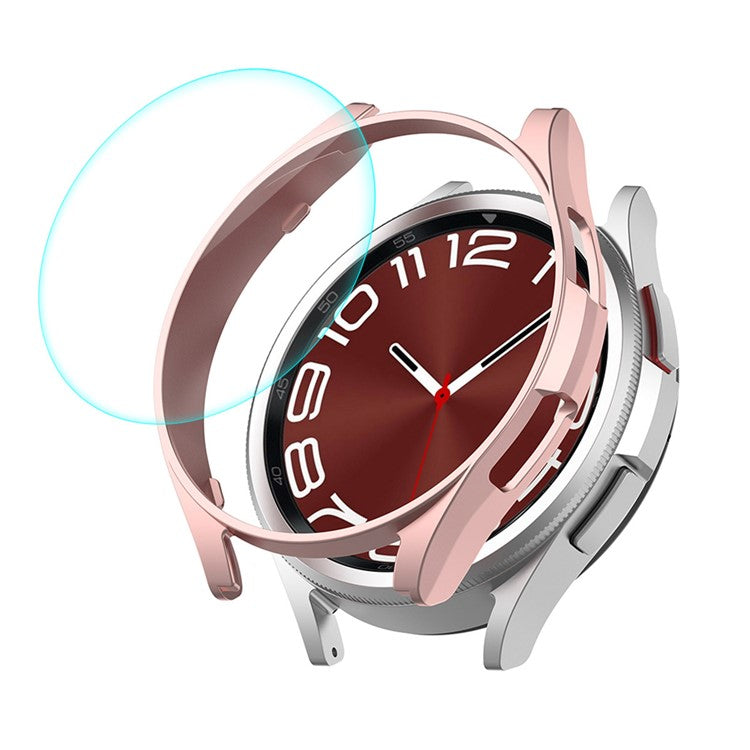 ENKAY HAT PRINCE For Samsung Galaxy Watch6 Classic 47mm Watch Case Electroplating PC Frame with 0.2mm 9H Tempered Glass Screen Film - Rose Gold