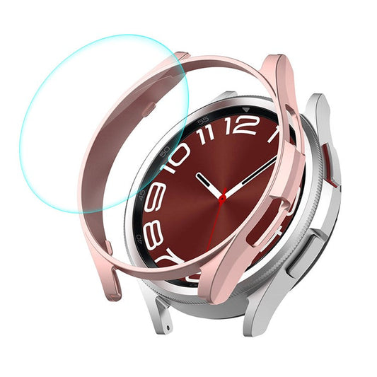 ENKAY HAT PRINCE For Samsung Galaxy Watch6 Classic 47mm Watch Case Electroplating PC Frame with 0.2mm 9H Tempered Glass Screen Film - Rose Gold
