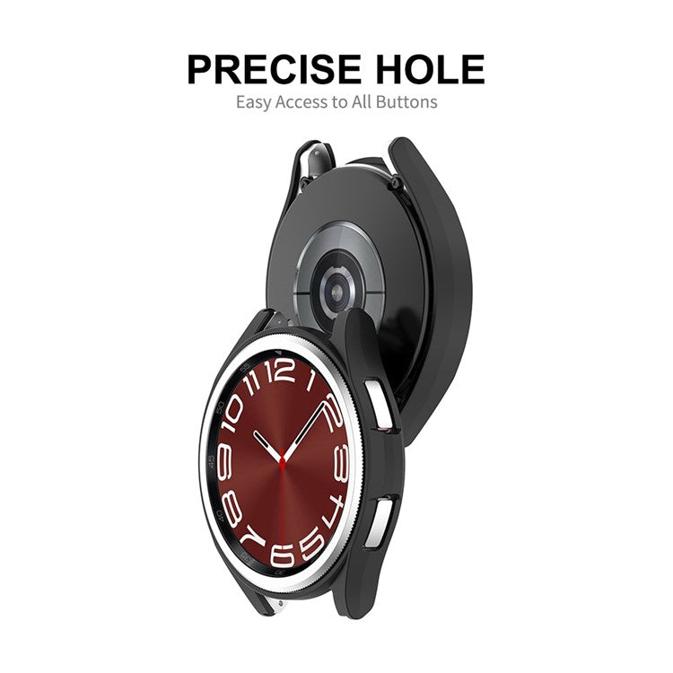 ENKAY HAT PRINCE For Samsung Galaxy Watch6 Classic 47mm Watch Case Electroplating PC Frame with 0.2mm 9H Tempered Glass Screen Film - Rose Gold